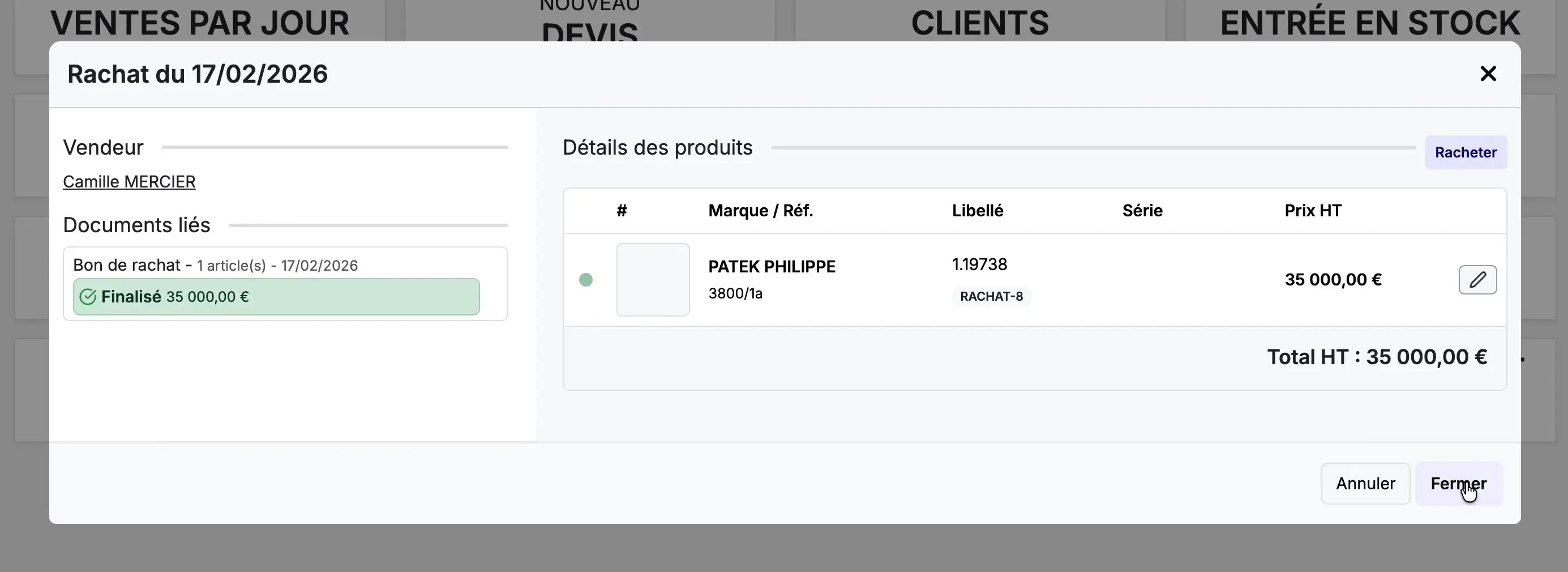 Riepilogo con stato: Finalizzato € 35.000,00 visualizzato in verde nei documenti correlati
